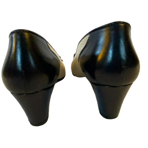 Vintage Breazioni Arabella US9 Heels Shoes Italy Navy White Leather Vero Cuoio - Picture 5 of 9